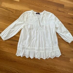 Ranna Gill White Lace Trim Women's Top Size S